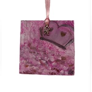 Pink Heart Butterfly Ornament Handpainted
